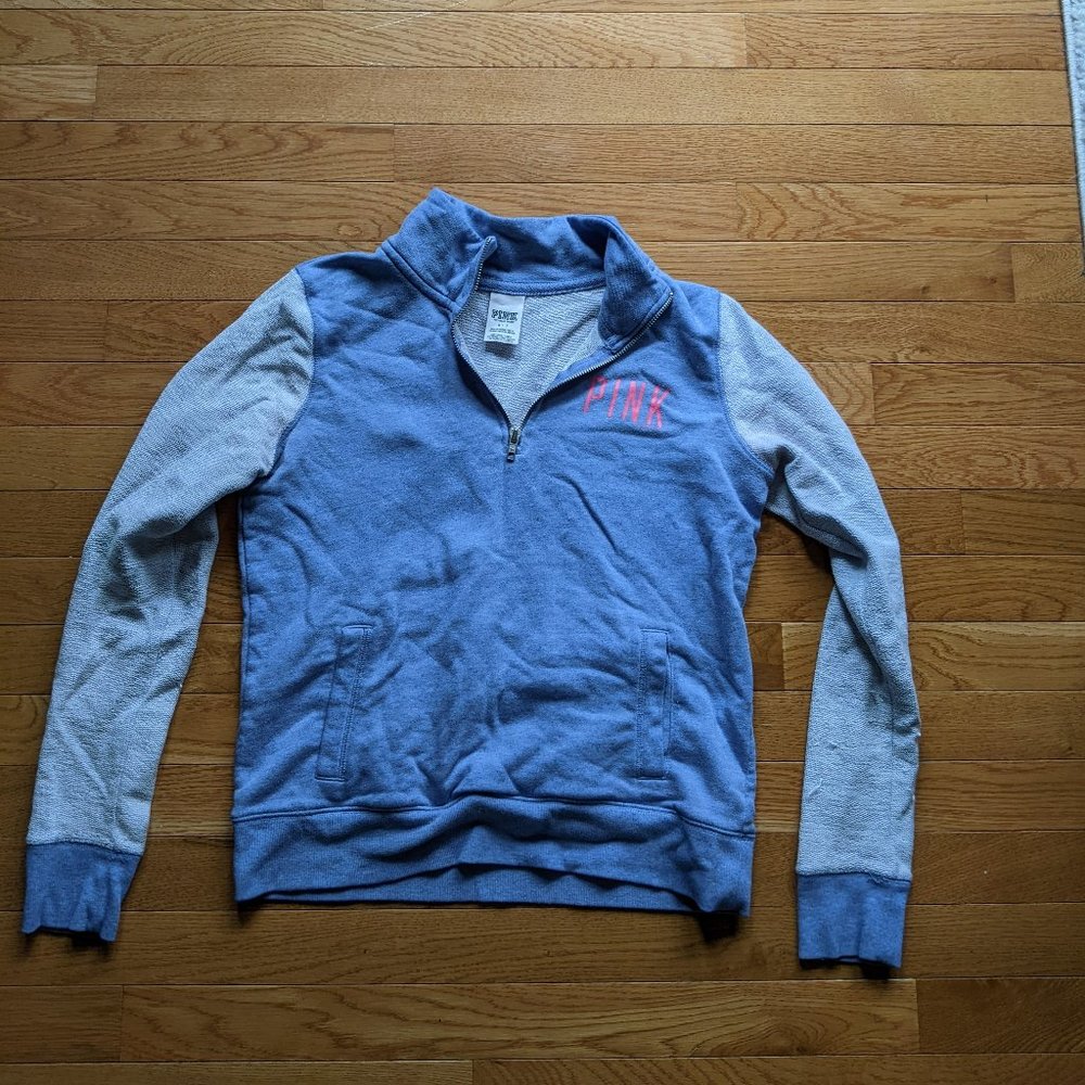 PINK Women's Small 1/4 Zip Light Blue Sweater